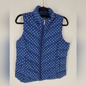 Lands' End Women's‎ S 6-8 Blue White Polka Dot Quilted Down Puffer Vest